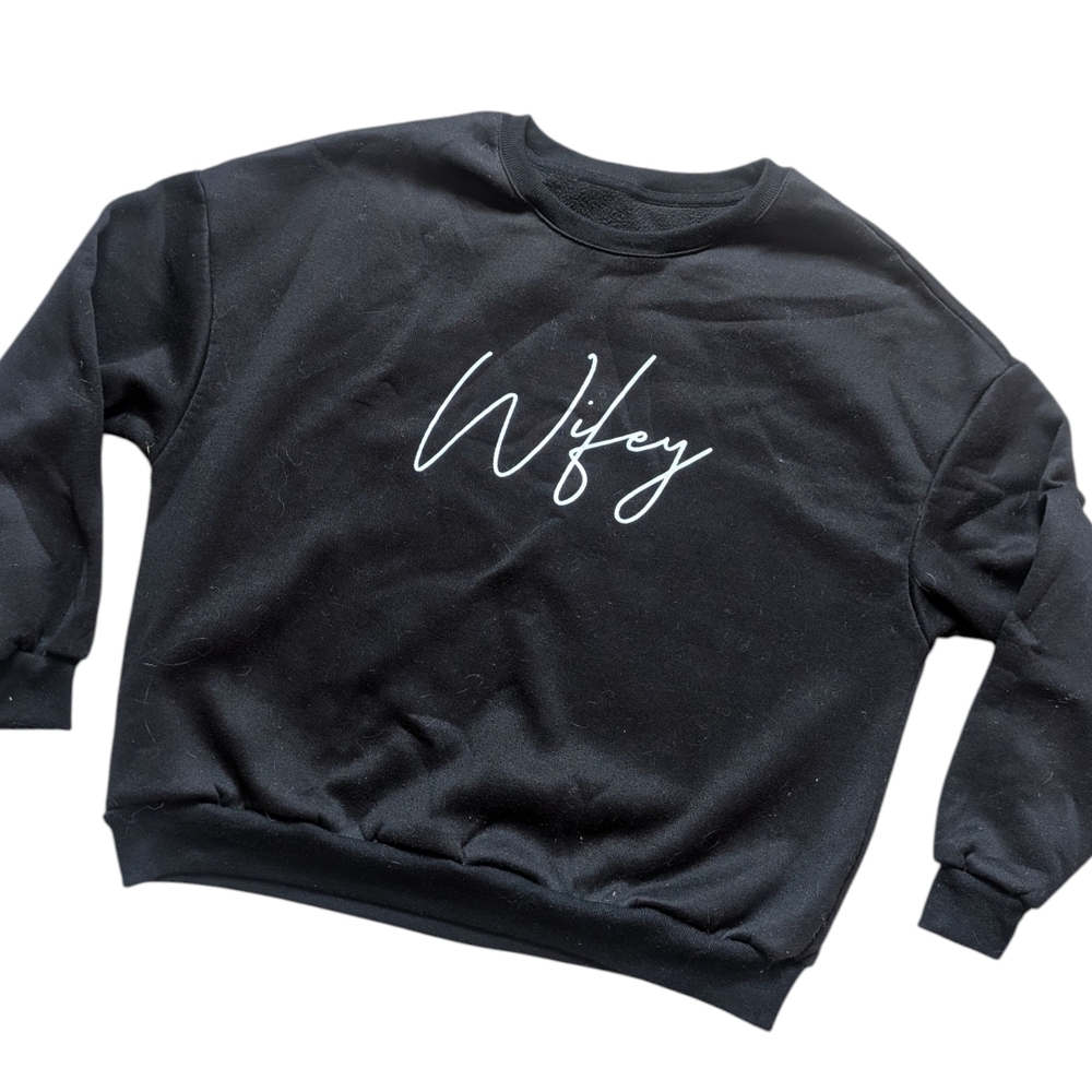 SHEIN Black 'Wifey' Crew Neck Sweater